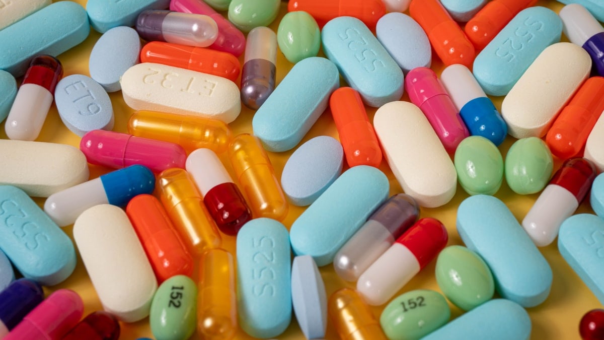 Closeup of mixed pills.